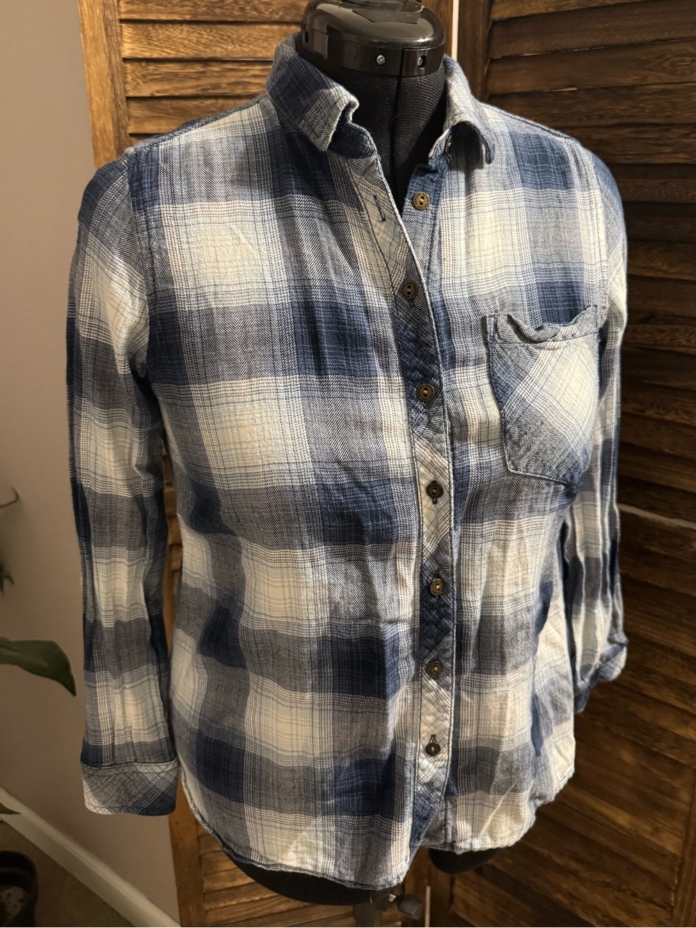 Sonoma Blue & White Plaid Button-Down Shirt